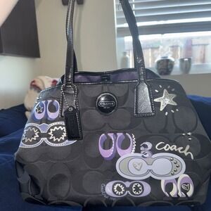Coach Black Signature C Graffiti Optic KissLock Tote/Satchel Limited Edition HTF